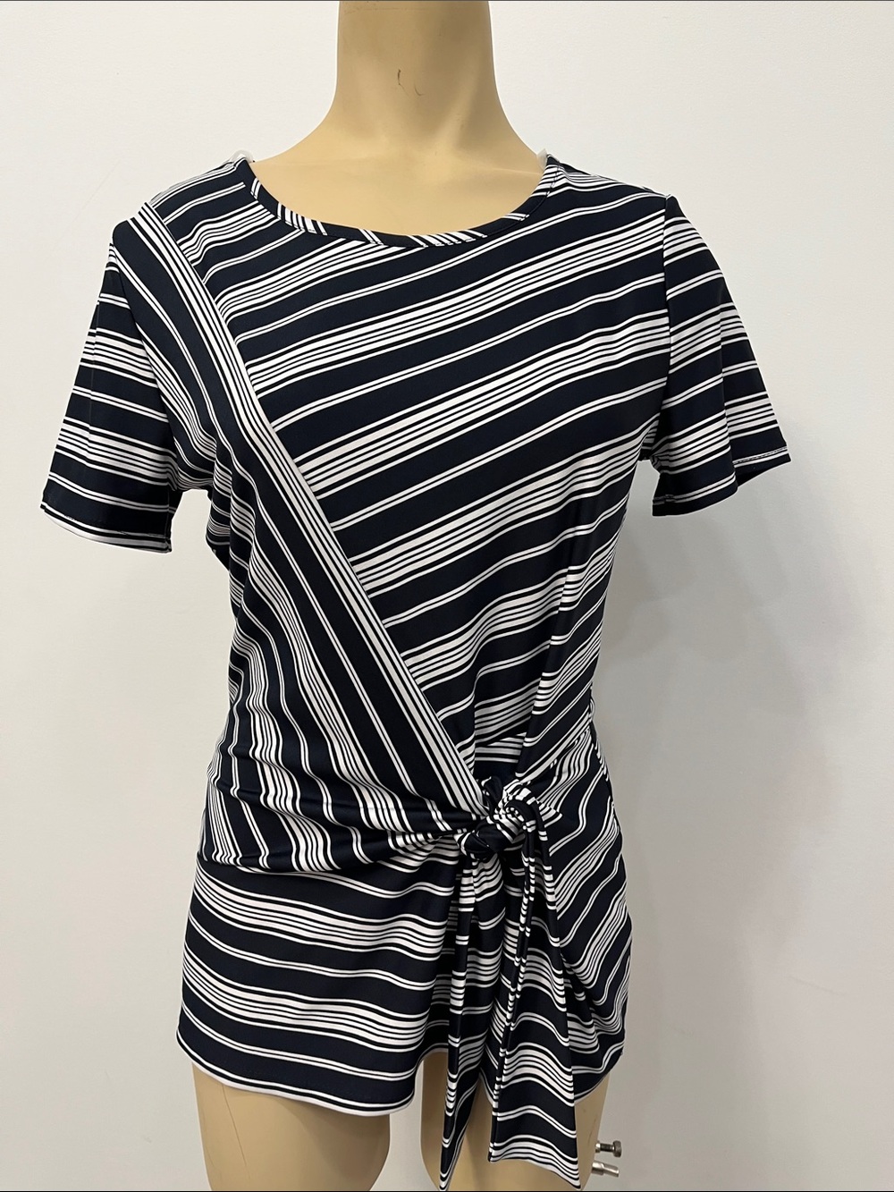 Navy & White Striped Tie-Front Women's Top